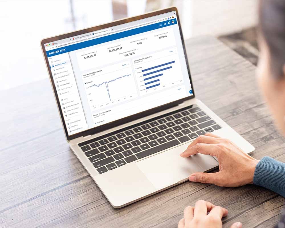 business owner reviewing their analytics dashboard on flex