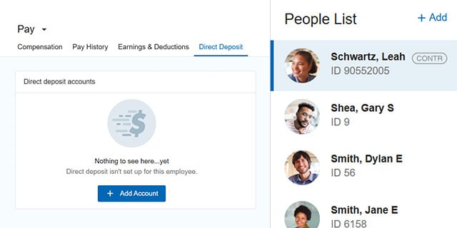 Setting up direct deposit for a contractor